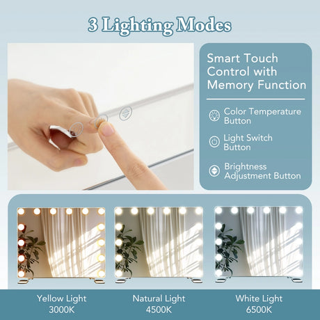 Hollywood Vanity Mirror with 3 Lighting Modes and Adjustable Brightness-White