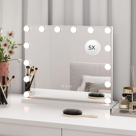 Hollywood Vanity Mirror with with 3 Color Lighting Modes for Tabletop-White