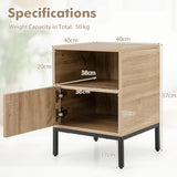Home Boho Style Accent Table with Open Shelf and 1 Door Cabinet-Natural