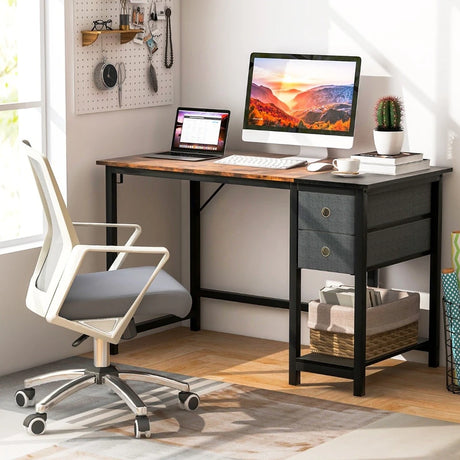48/55-Inch Home Office Desk with 2 Drawers Hanging Hook-S
