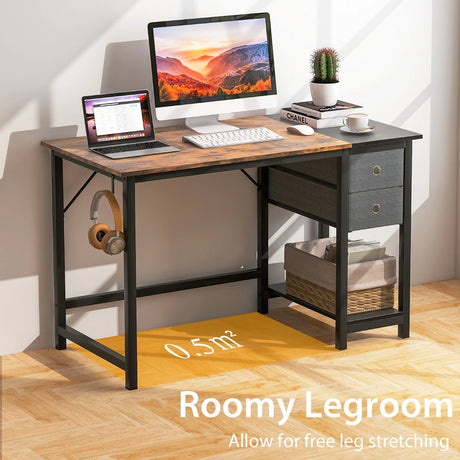 48/55-Inch Home Office Desk with 2 Drawers Hanging Hook-S