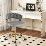 360 Height Adjustable Swivel Upholstered Desk Computer Chair with Hand-woven Back-Gray