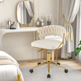 360 Height Adjustable Swivel Upholstered Desk Computer Chair with Hand-woven Back-Beige