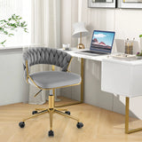 360 Height Adjustable Swivel Upholstered Desk Computer Chair with Hand-woven Back-Gray