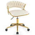 360 Height Adjustable Swivel Upholstered Desk Computer Chair with Hand-woven Back-Beige