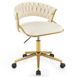 360 Height Adjustable Swivel Upholstered Desk Computer Chair with Hand-woven Back-Beige