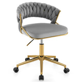 360 Height Adjustable Swivel Upholstered Desk Computer Chair with Hand-woven Back-Gray