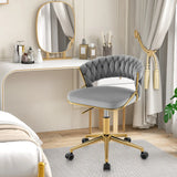 360 Height Adjustable Swivel Upholstered Desk Computer Chair with Hand-woven Back-Gray