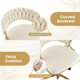 360 Height Adjustable Swivel Upholstered Desk Computer Chair with Hand-woven Back-Beige