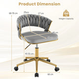 360 Height Adjustable Swivel Upholstered Desk Computer Chair with Hand-woven Back-Gray