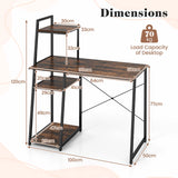 Home Office Desk with Bookshelf and Host Stand-Brown