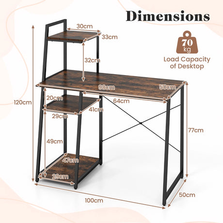 Home Office Desk with Bookshelf and Host Stand-Brown