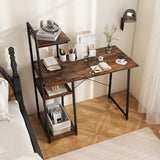 Home Office Desk with Bookshelf and Host Stand-Brown