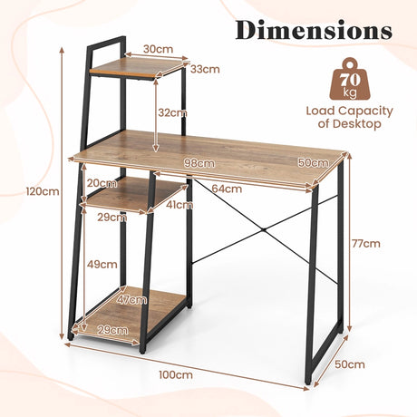 Home Office Desk with Bookshelf and Host Stand-Natural