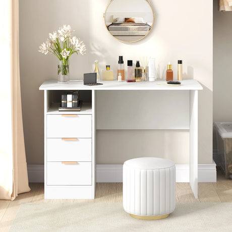 Home Office Desk with Power Outlet and 3 Storage Drawers-White