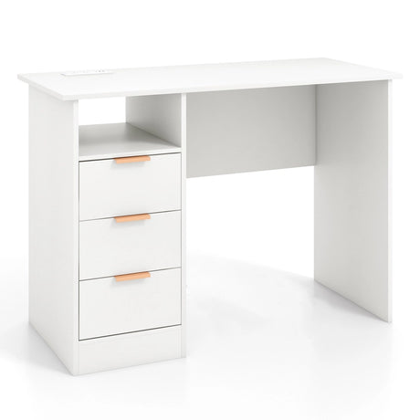 Home Office Desk with Power Outlet and 3 Storage Drawers-White