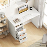 Home Office Desk with Power Outlet and 3 Storage Drawers-White