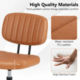 Home Office Small Armless Desk Chair with Wheels and Lumbar Support-Brown