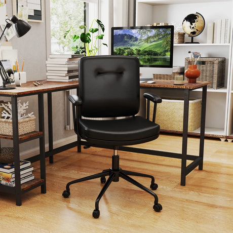 Home Office Small Desk Chair with Adjustable Height Wheels-Black