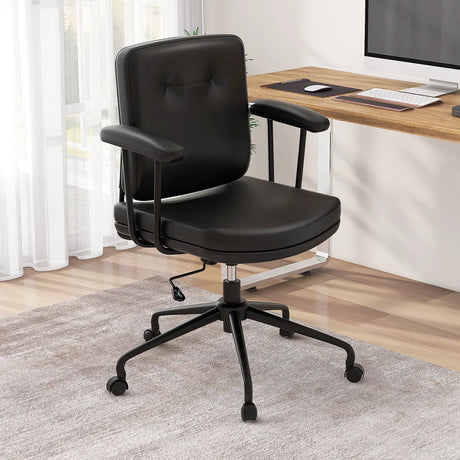 Home Office Small Desk Chair with Adjustable Height Wheels-Dark Brown