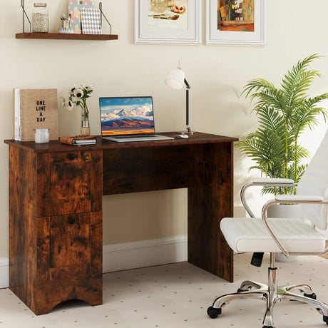 Home Office Writing Desk with 2 Drawers-Rustic Brown