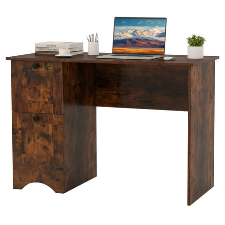 Home Office Writing Desk with 2 Drawers-Rustic Brown