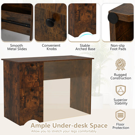Home Office Writing Desk with 2 Drawers-Rustic Brown