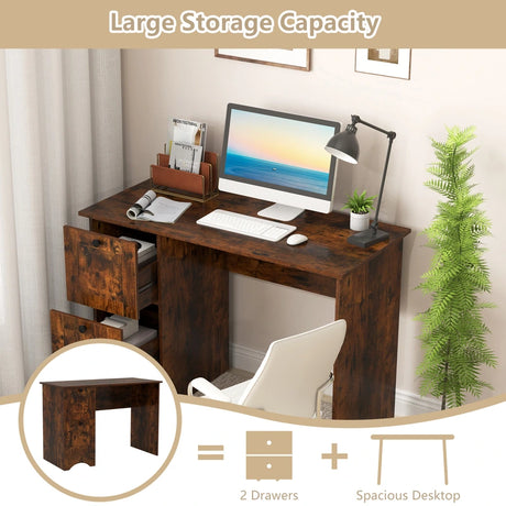 Home Office Writing Desk with 2 Drawers-Rustic Brown