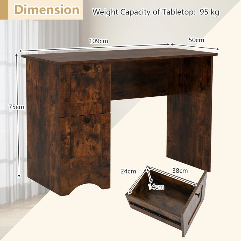 Home Office Writing Desk with 2 Drawers-Rustic Brown