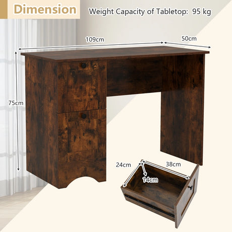 Home Office Writing Desk with 2 Drawers-Rustic Brown