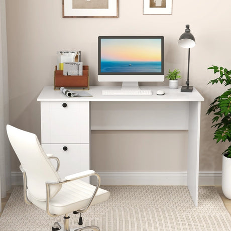 Computer Desk with 2 Drawers Compact Laptop Study Desk Multifunctional Workstation White