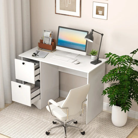 Computer Desk with 2 Drawers Compact Laptop Study Desk Multifunctional Workstation White