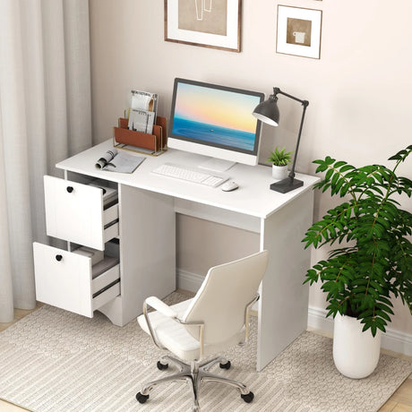 Computer Desk with 2 Drawers Compact Laptop Study Desk Multifunctional Workstation White
