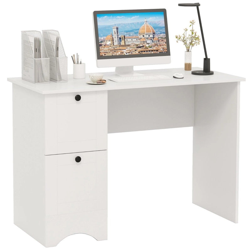 Computer Desk with 2 Drawers Compact Laptop Study Desk Multifunctional Workstation White