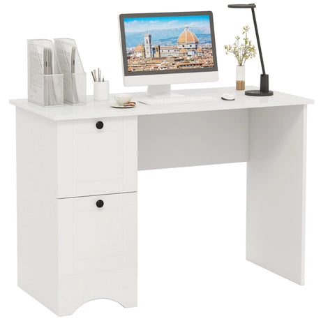 Computer Desk with 2 Drawers Compact Laptop Study Desk Multifunctional Workstation White