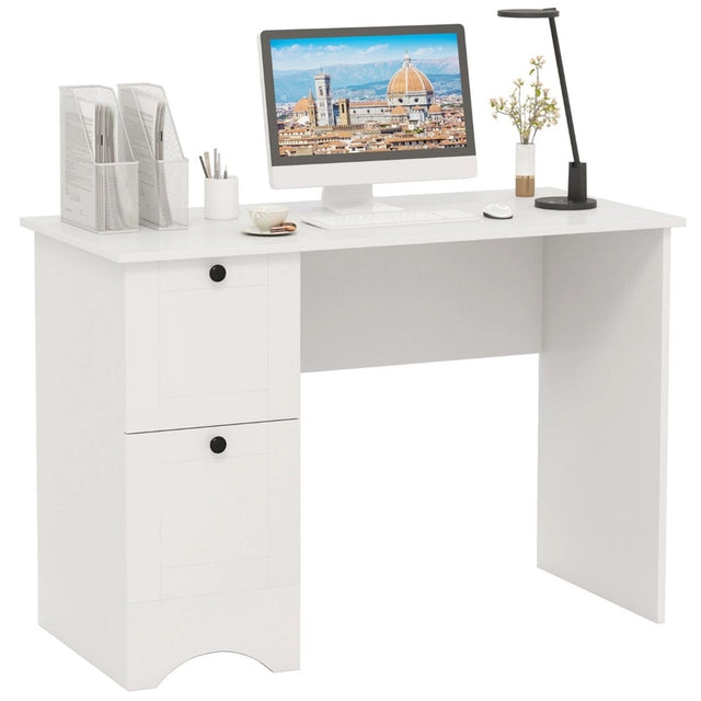 Computer Desk with 2 Drawers Compact Laptop Study Desk Multifunctional Workstation White