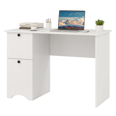 Computer Desk with 2 Drawers Compact Laptop Study Desk Multifunctional Workstation White