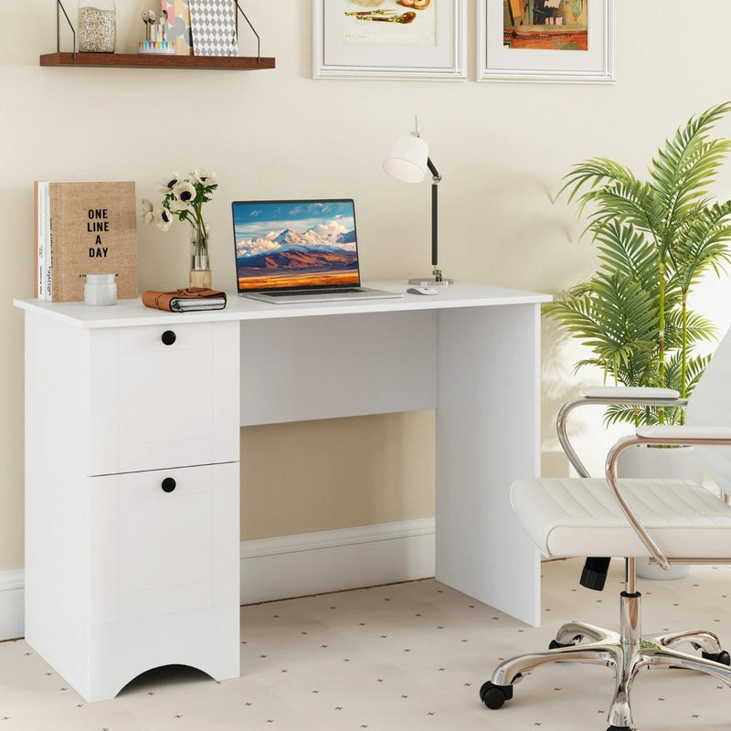Computer Desk with 2 Drawers Compact Laptop Study Desk Multifunctional Workstation White