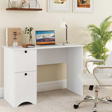 Computer Desk with 2 Drawers Compact Laptop Study Desk Multifunctional Workstation White