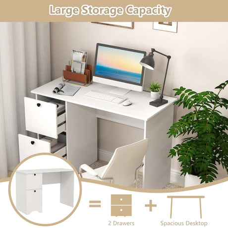 Computer Desk with 2 Drawers Compact Laptop Study Desk Multifunctional Workstation White
