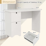 Computer Desk with 2 Drawers Compact Laptop Study Desk Multifunctional Workstation White