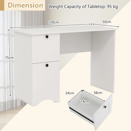 Computer Desk with 2 Drawers Compact Laptop Study Desk Multifunctional Workstation White