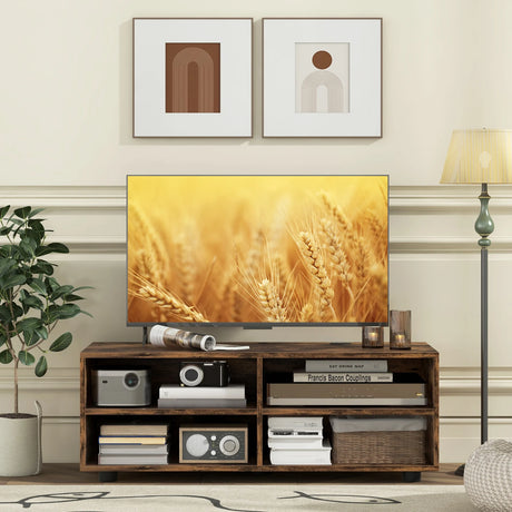 Home TV Stand with 5 Positions Adjustable Shelves for TV up to 4 Cubbies-Rustic Brown