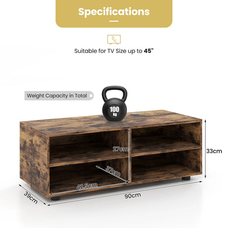 Home TV Stand with 5 Positions Adjustable Shelves for TV up to 4 Cubbies-Rustic Brown