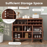 Home Wine Bar Cabinet with 3 Doors and Adjustable Shelves-Brown
