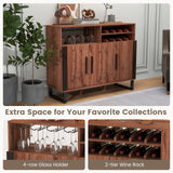 Home Wine Bar Cabinet with 3 Doors and Adjustable Shelves-Brown
