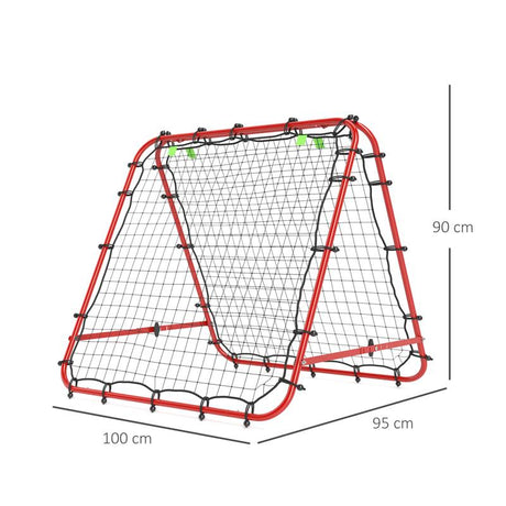 HOMCOM Double Sided Football Rebounder Net, Football Rebound Goal with Five Adjustable Angles, Red