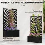 Outsunny Metal Garden Bed for Garden with Trellis, Wall Mounted or Freestanding Raised Planter with Privacy Screen