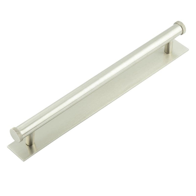 Hoxton Wenlock Cabinet Handles 224mm Ctrs Plain Backplate Satin Nickel