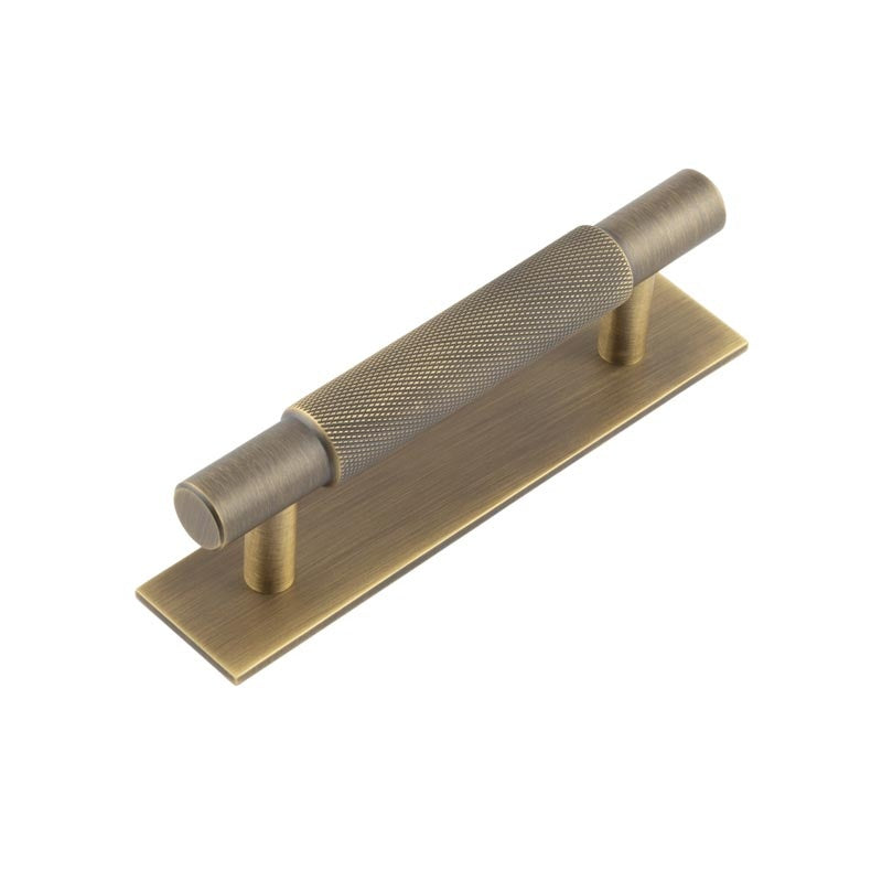 Hoxton Taplow Cabinet Handles 96mm Ctrs Plain Backplate Antique Brass